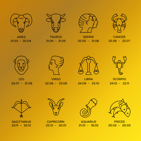 Vector zodiacal symbols. Astrology, horoscope sign, graphic design elements, printing template. Zodiac Signs  isolated on background.のイラスト素材