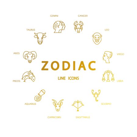Vector zodiacal symbols. Astrology, horoscope sign, graphic design elements, printing template. Zodiac Signs  isolated on background.のイラスト素材