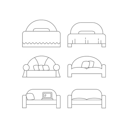 Big set of sofa and bed. Can be used for infographics design, web elements.のイラスト素材