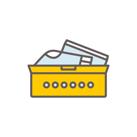 Vector line style icon with basket with clothes . Vector illustration on white background.のイラスト素材