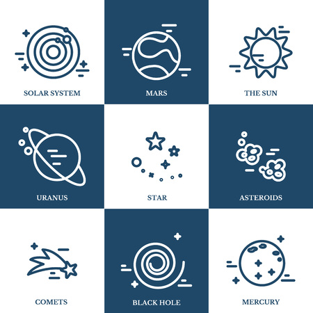 Planets Solar System in linear style.のイラスト素材