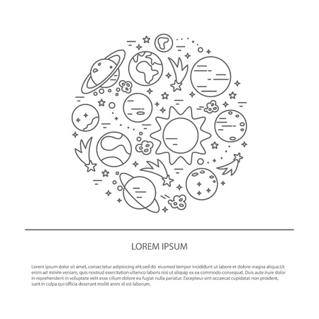Planets Solar System in linear style.のイラスト素材