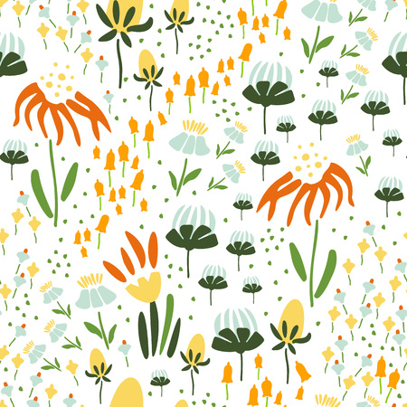 Trendy Floral pattern in the many kind of flowers. Botanical Motifs scattered random. Seamless vector texture. Printing with in hand drawn style. Printing with in hand drawn style on white background.のイラスト素材