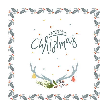 Collection Merry Christmas and Happy New Year element. Set of hand drawn holiday templateのイラスト素材
