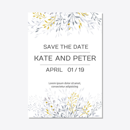 Romantic tender floral design for wedding invitation, save the date, I love you and thank you cards. Floral cards elegant templates. Cards on white background.Vector illustrationのイラスト素材