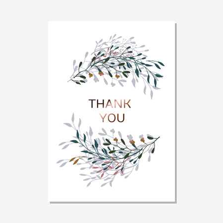 Wedding Invitation. Copper elegant floral invite, modern card in copper leaf greenery branches decorative on navy blue background. Vector elegant rustic template - Vectorのイラスト素材