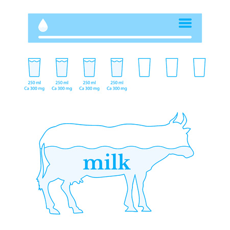 Source of Calcium icon in linear style isolated on white background. Silhouette of cow. Elements for infographics milk, cheese, dairy farm, yogurt.のイラスト素材