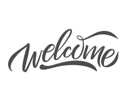 Hand sketched Welcome lettering typography. Drawn art sign. Greetings for badge, icon, card, postcard, logo, banner, tag. Celebration vector illustration for internet design. - Vector