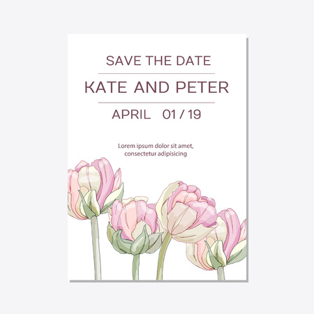 Elegant floral invite set modern card in tulipsのイラスト素材