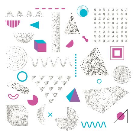 Memphis set elements universal trend halftone geometric shapesのイラスト素材
