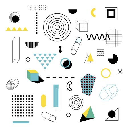 Memphis set elements universal trend halftone geometric shapesのイラスト素材