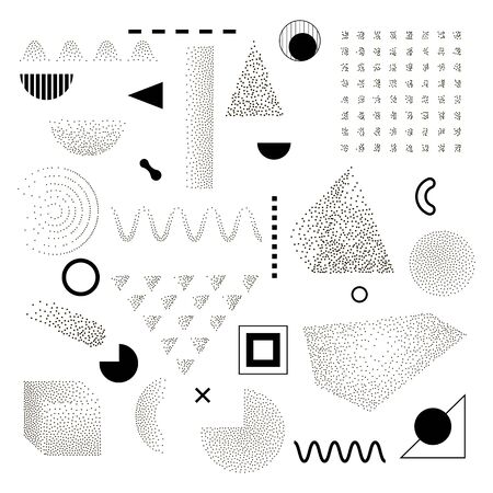 Memphis set elements universal trend halftone geometric shapesのイラスト素材