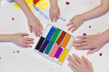 Children are modeling quarantine plasticineの写真素材