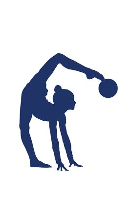 Silhouette of a gymnast who stands on one leg in a twine with an object ballのイラスト素材