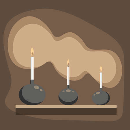 Three candlesticks with candles on a dark backgroundのイラスト素材