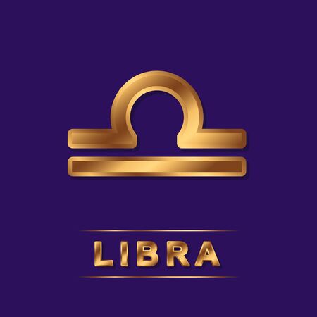 Libra zodiac golden vector sing with gold letters on the dark purple background. Vector horoscope symbol for designのイラスト素材