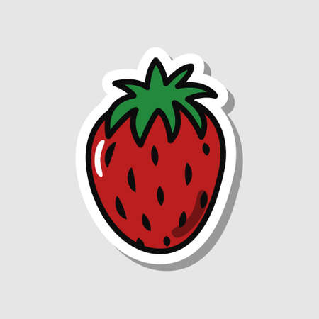 Vector strawberry sticker in cartoon style. Isolated berry with shadow.のイラスト素材
