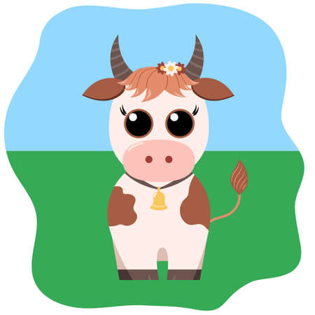 Cute cartoon cow with big eyes. Vector isolated character.のイラスト素材