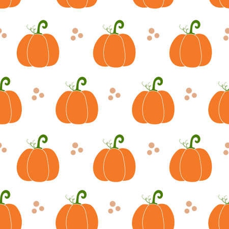 Vector seamless pumpkin pattern. Repeated simpe illustrations and dots. Harvest pattern.のイラスト素材