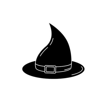 Vector isolated witch hat. Halloween item icon. Wizard's hat black silhouette.のイラスト素材