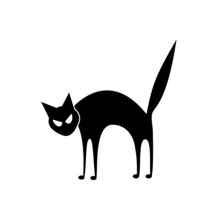 Vector isolated angry cat silhouette. Halloween character for decoration. Contour of the cartoon catのイラスト素材