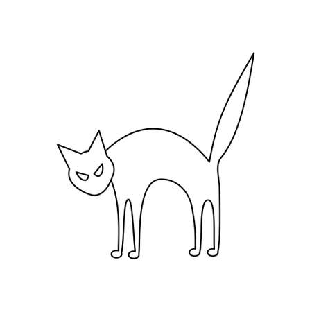 Vector isolated angry cat silhouette. Halloween character for coloring. Contour of the cartoon catのイラスト素材