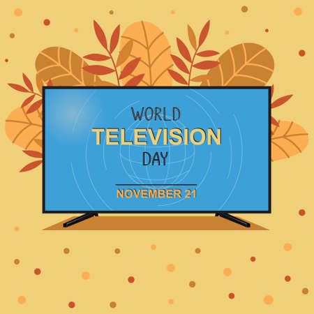 World television day banner. Vector autumn illustration with colorful leaves and TV set in the center. November 21のイラスト素材