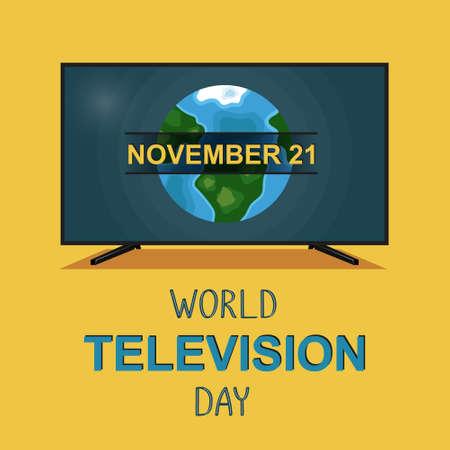 World television day banner. November 21. Vector flat illustration with TV set screen and text.のイラスト素材