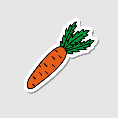 Vector carrot sticker in cartoon style. Isolated vegetable with shadow. Flat simple icon with black linesのイラスト素材
