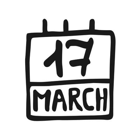 Vector calendar icon in hand drawn style. Outline date symbol. Isolated illustration on white background. Design for print and coloring books. Doodle calendar page 17 of marchのイラスト素材