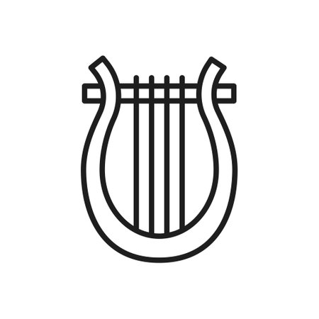 Isolated vector dark gray icon harp on the white background. Line art pictogram for game, design and illustrations.のイラスト素材