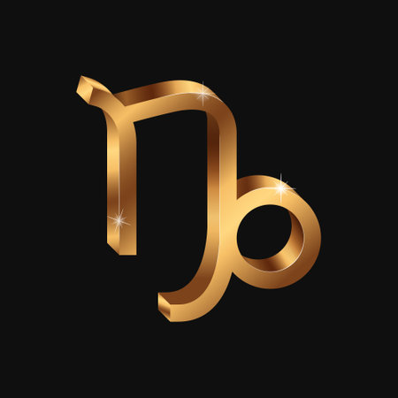 Vector realistic golden Capricorn sign. 3d Zodiac symbol. Shining gold horoscope sign.のイラスト素材