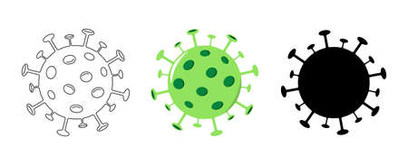 Vector virus cell variations.  Lineart, colored and black pictogramのイラスト素材
