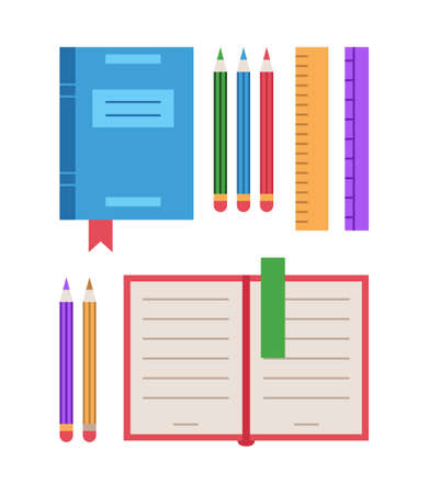 Vector colorful office supplies set. Isolated school equipment collection on white background.のイラスト素材