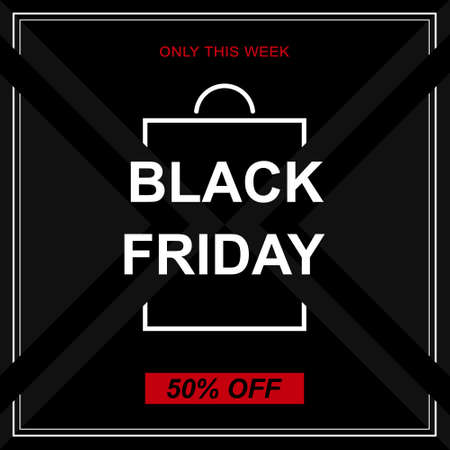 Black Friday sale vector banner. Dark background with gray triangles and white frame. Square promo templateのイラスト素材