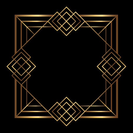Vector gold frame on the black background. Isolated Art Deco square border with empty spaceのイラスト素材