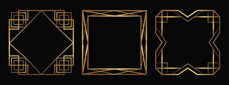Set of gold decorative frames. Isolated Art Deco outline borders with empty space. line art fancy...