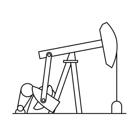 Oil pump station linear vector illustration. Black contour of petrol pumpjack on white backgroundのイラスト素材