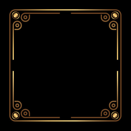 Art Deco Gold Square vector frame on black background. Isolated metal border with empty spaceのイラスト素材