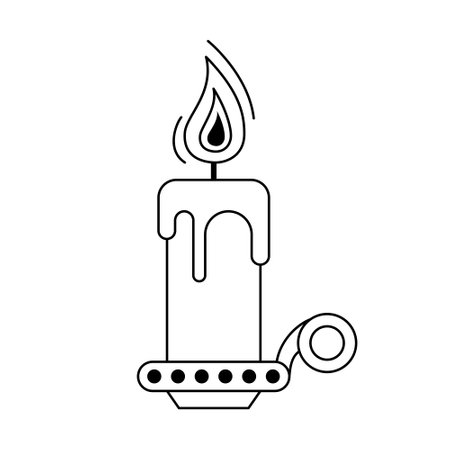 Vector linear burning candle isolated on white. Outline candlelight fire esoteric elementのイラスト素材