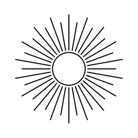 Outline sun and rays vector illustration. Isolated shining sun linear pictogram on white backgroundのイラスト素材