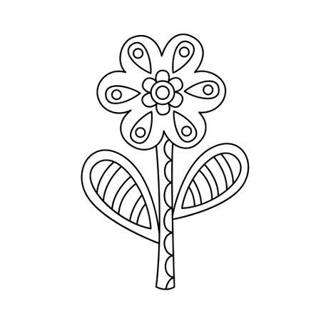 Outline ornate flower simple style vector illustration. Linear geomentric daisy isolated on white backdropのイラスト素材