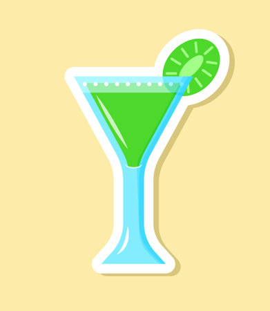 Vector martini cocktail sticker in cartoon style. Isolated kiwi drink in conus glassのイラスト素材