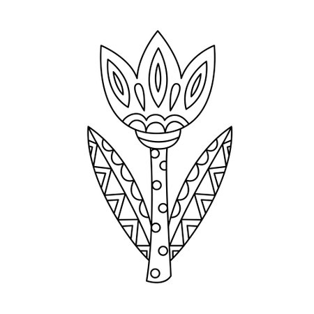 Contour naive flower simple style vector illustration. Linear geomentric tulip isolated on whiteのイラスト素材