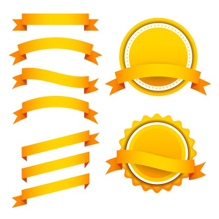 set of orange  ribbons. badge  and labelsのイラスト素材