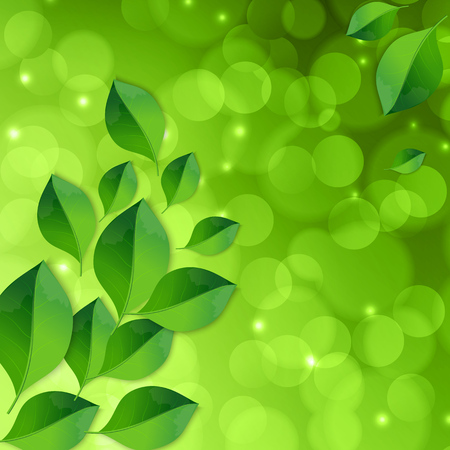 Spring green bokeh abstract light background with leaves. Vector illustrationのイラスト素材