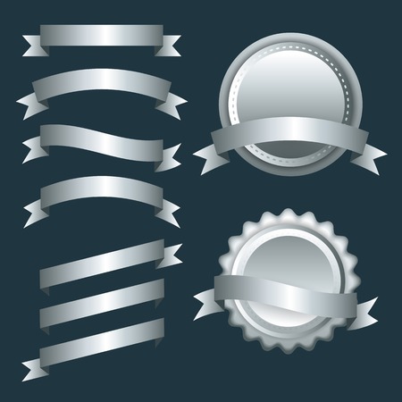 Vector Set of silver ribbons, labels and badgesのイラスト素材