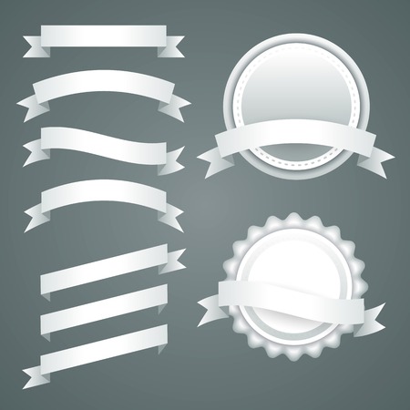 Vector Set of white paper ribbons, labels and badgesのイラスト素材