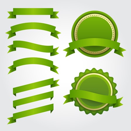 Collection of vintage retro green paper ribbons, labels and badgesのイラスト素材