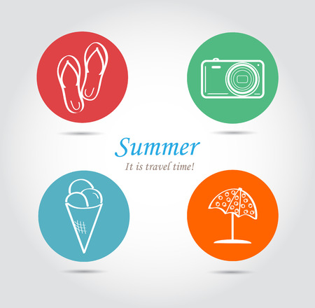 Summer and travel color icon set. Travel design. Vector illustration.のイラスト素材